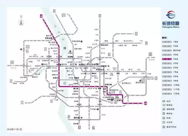 长沙地铁4号线运营时刻表，换乘站，站点线路图
